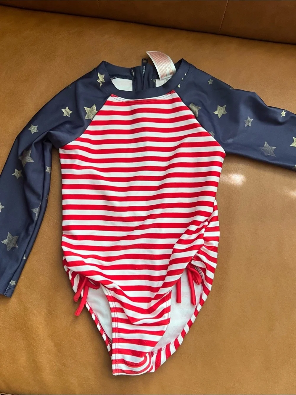 Cat & Jack Toddler Girls 2T Long Sleeve Patriotic Swimsuit Rash Guard 4th July
